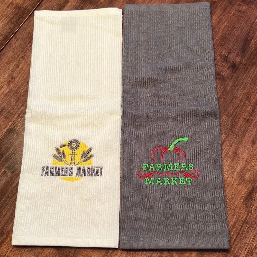 Set of 2 (18” by 16”) Custom Gray and White Farmer’s Market3 Embroidered Barmops